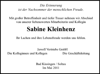 Anzeige von Sabine Kleinhenz von MGO