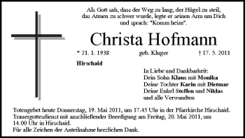 Anzeige von Christa Hofmann von MGO
