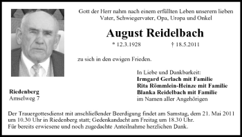 Anzeige von August Reidelbach von MGO
