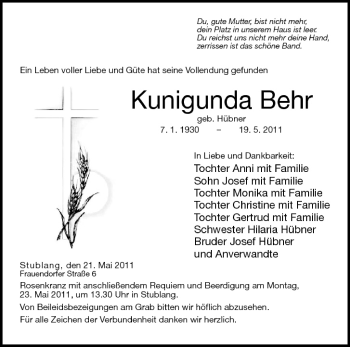 Anzeige von Kunigunda Behr von MGO