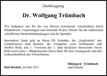 Anzeige von Wolfgang Trümbach von MGO
