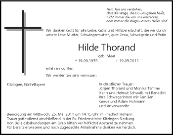 Anzeige von Hilde Thorand von MGO
