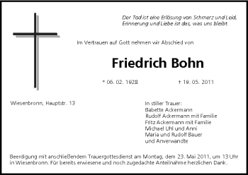 Anzeige von Friedrich Bohn von MGO