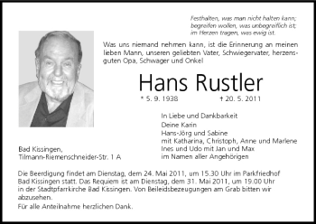 Anzeige von Hans Rustler von MGO