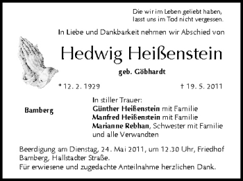 Anzeige von Hedwig Heißenstein von MGO