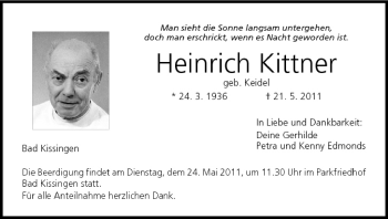 Anzeige von Heinrich Kittner von MGO