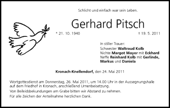 Anzeige von Gerhard Pitsch von MGO