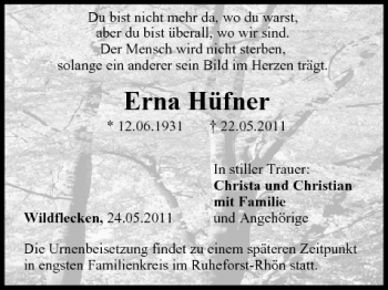 Anzeige von Erna Hüfner von MGO