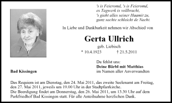 Anzeige von Gerta Ullrich von MGO
