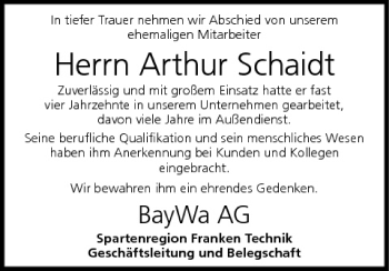 Anzeige von Arthur Schaidt von MGO