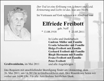 Anzeige von Elfriede Freibott von MGO