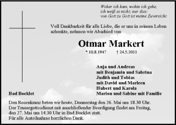 Anzeige von Otmar Markert von MGO