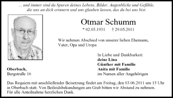 Anzeige von Otmar Schumm von MGO