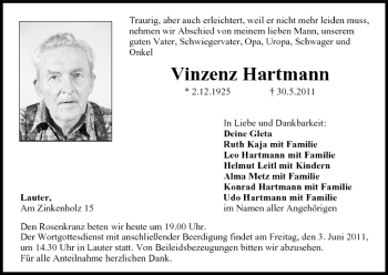 Anzeige von Vinzenz Hartmann von MGO