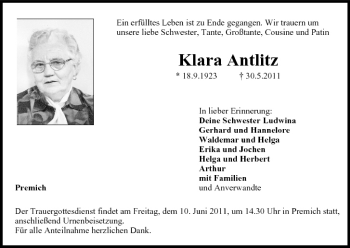 Anzeige von Klara Antlitz von MGO