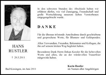 Anzeige von Hans Rustler von MGO