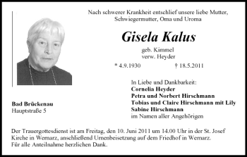 Anzeige von Gisela Kalus von MGO