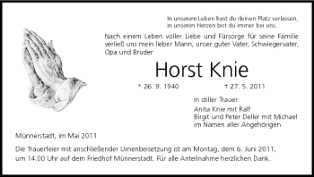 Anzeige von Horst Knie von MGO