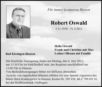 Anzeige von Robert Oswald von MGO