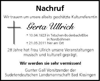 Anzeige von Gerta Ulrich von MGO
