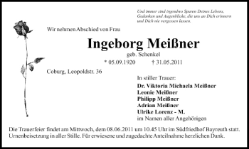 Anzeige von Ingeborg Meißner von MGO