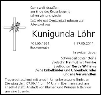 Anzeige von Kunigunda Löhr von MGO