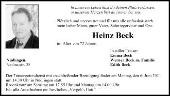 Anzeige von Heinz Beck von MGO