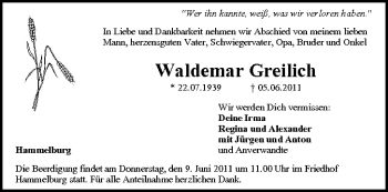 Anzeige von Waldemar Greilich von MGO