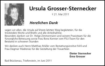 Anzeige von Ursula Grosser-Sternecker von MGO