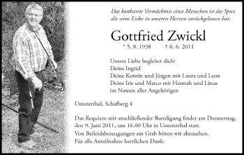 Anzeige von Gottfried Zwickl von MGO