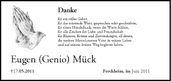 Anzeige von Eugen Mück von MGO