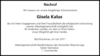 Anzeige von Gisela Kalus von MGO