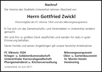 Anzeige von Gottfried Zwickl von MGO