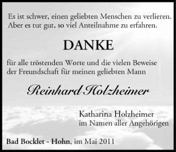 Anzeige von Reinhard Holzheimer von MGO