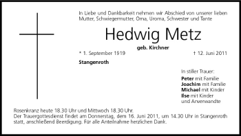 Anzeige von Hedwig Metz von MGO