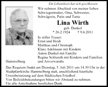 Anzeige von Lina Wirth von MGO