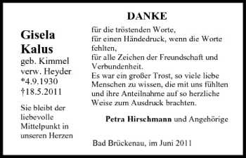 Anzeige von Gisela Kalus von MGO