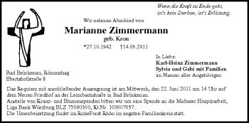 Anzeige von Marianne Zimmermann von MGO