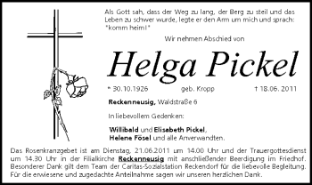 Anzeige von Helga Pickel von MGO