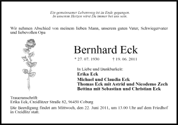 Anzeige von Bernhard Eck von MGO