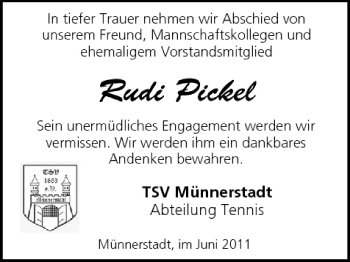 Anzeige von Rudi Pickel von MGO