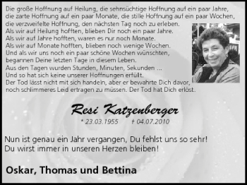 Anzeige von Resi Katzenberger von MGO