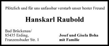 Anzeige von Hanskarl Raubold von MGO