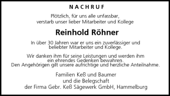 Anzeige von Reinhold Röhner von MGO