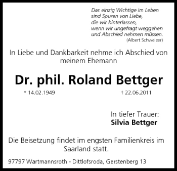 Anzeige von Roland Bettger von MGO