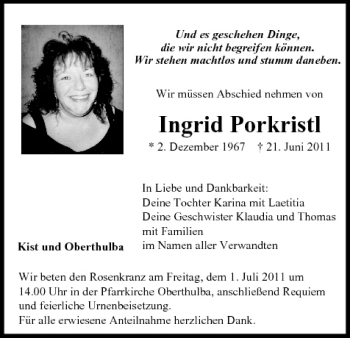 Anzeige von Ingrid Porkristl von MGO