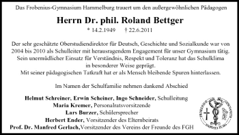 Anzeige von Roland Bettger von MGO