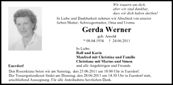 Anzeige von Gerda Werner von MGO