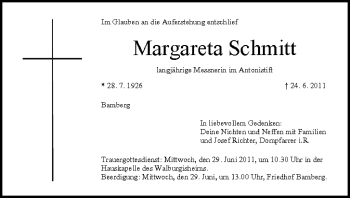 Anzeige von Margareta Schmitt von MGO