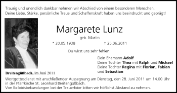 Anzeige von Margarete Lunz von MGO